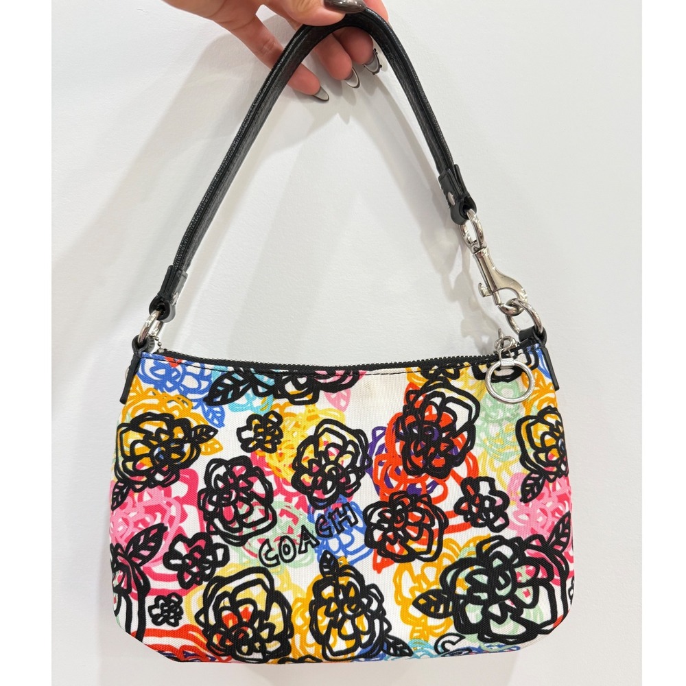 Coach Poppy Graffiti Floral Canvas‎ Shoulder Bag Y2K McBling Rare - Picture 2 of 11